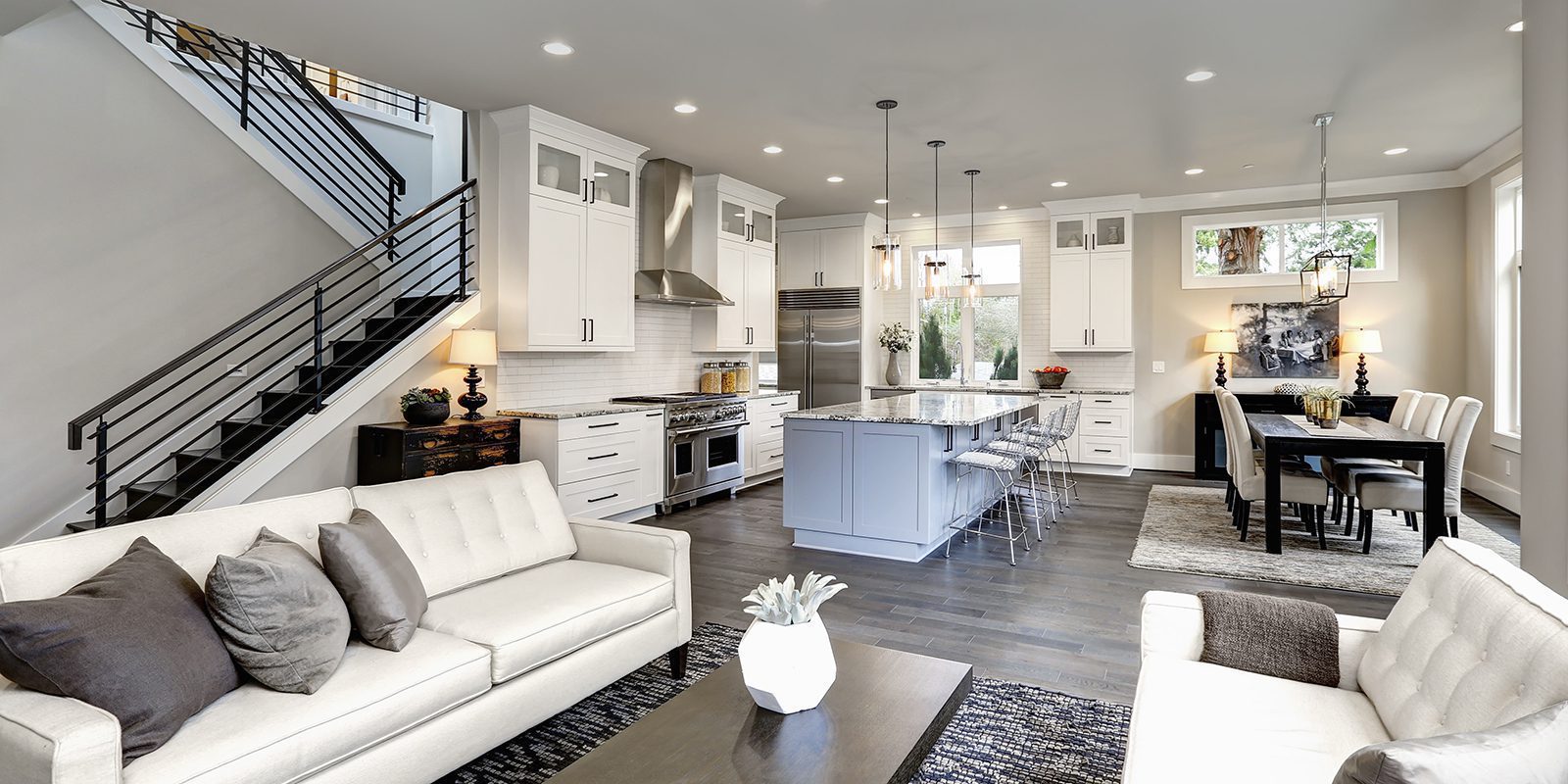 Large modern luxury living room interior. Contact Us